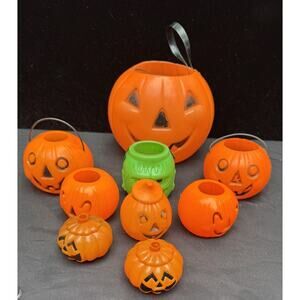 Vtg Blow Mold Jack O’Lantern Bucket & More Lot Pumpkin Trick Or Treat Nice!